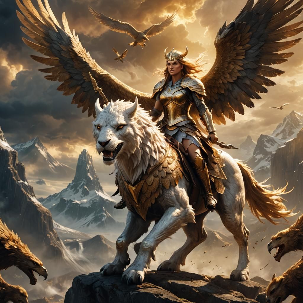 Valkyrie on Griffin in Valhalla: Concept Art