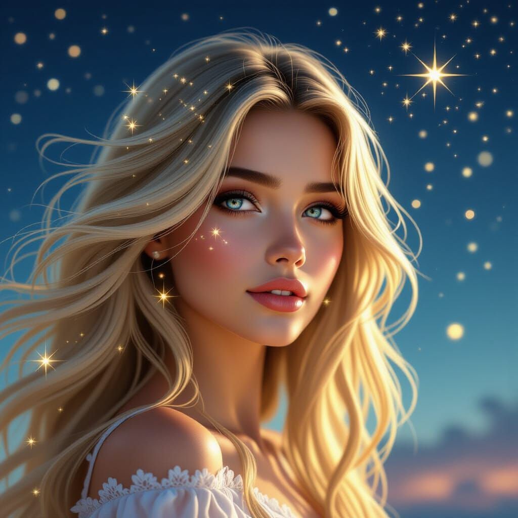 Beautiful Woman's Hair Transforms into Stars