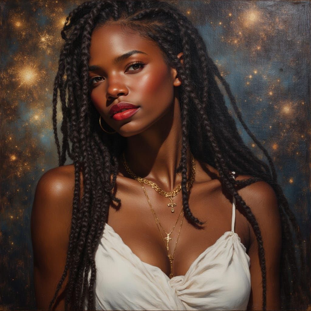 Cosmic Portrait of Woman in Kehinde Wiley Style