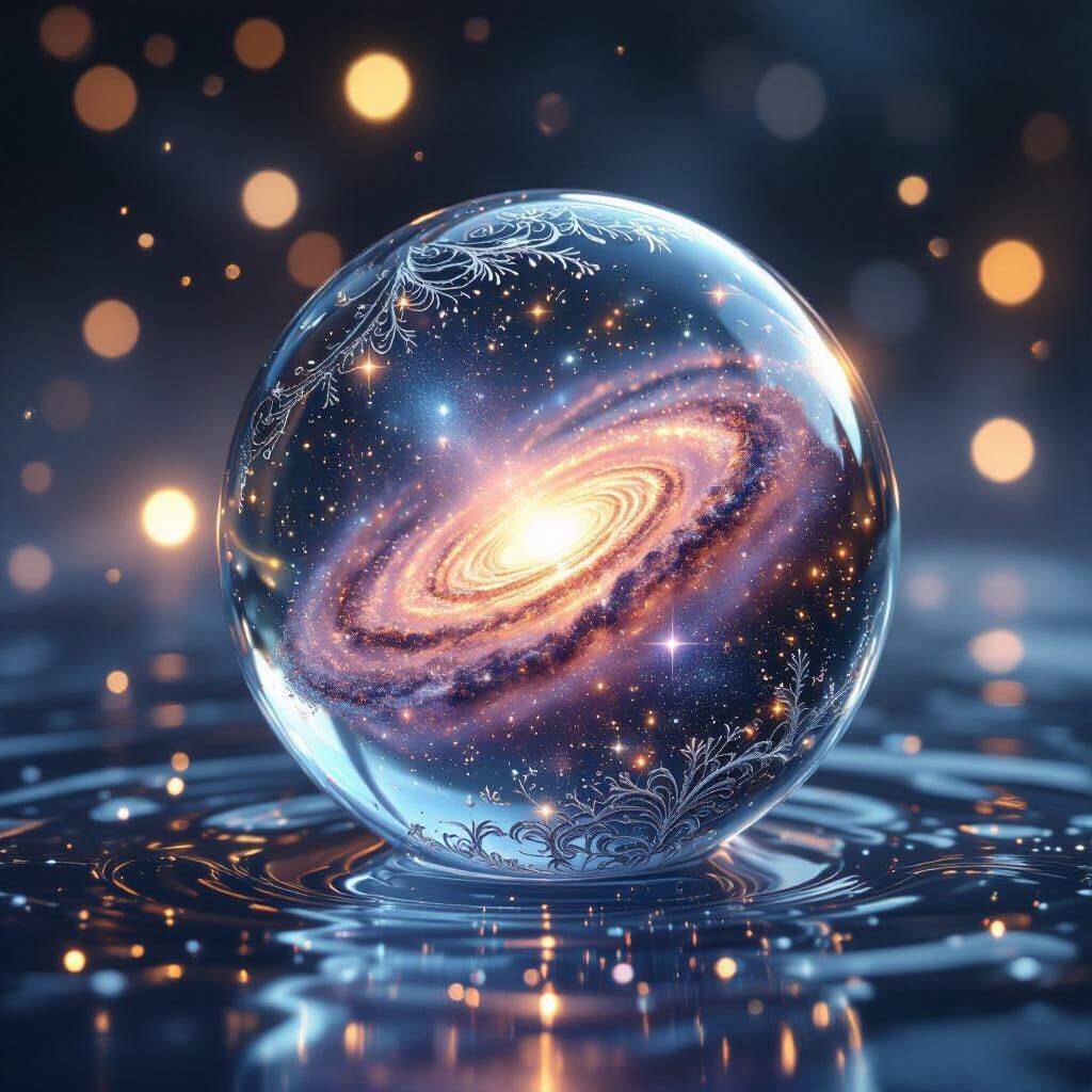 Galaxy in Raindrop Orb as 3D Render