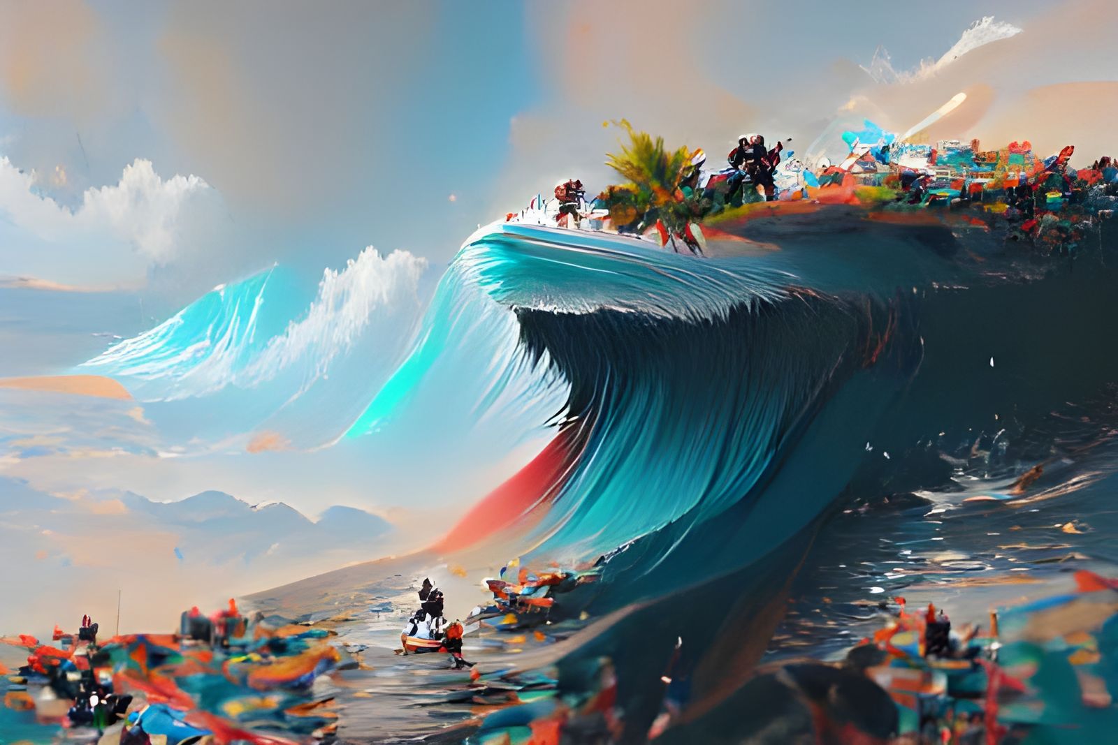 Surfer Rides a Wave: 8k Artstation Style