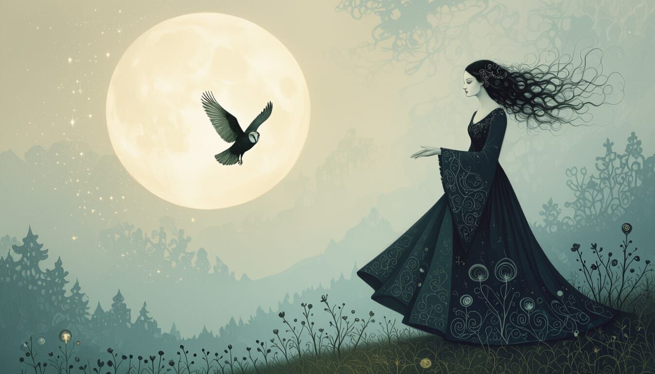 Surreal Solstice Owl Dance in Magical Light