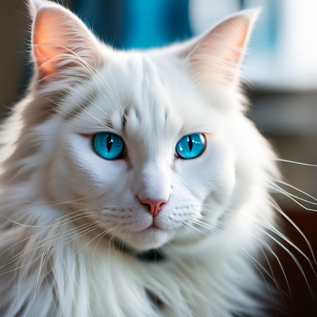 Teenage White Cat with Blue Eyes