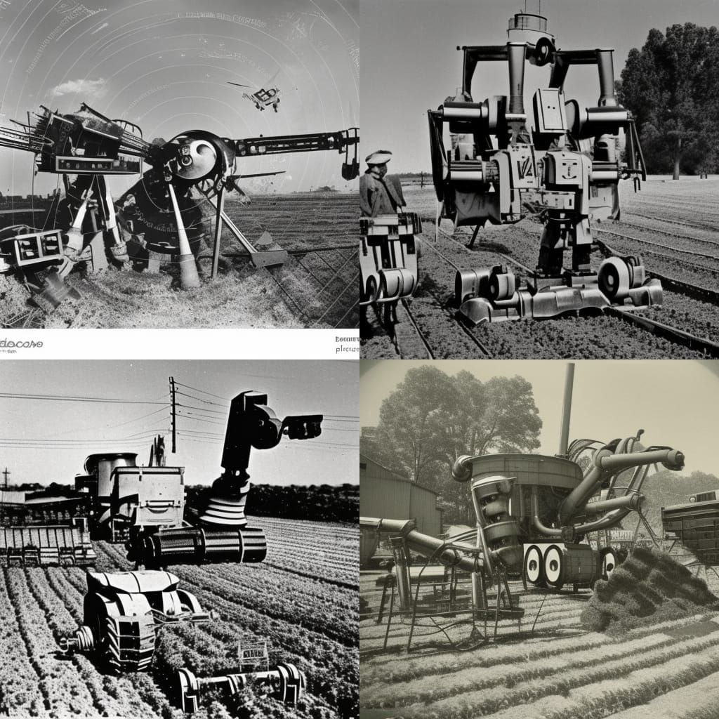 1930s Mechas Farming Land in Great Depression Ad