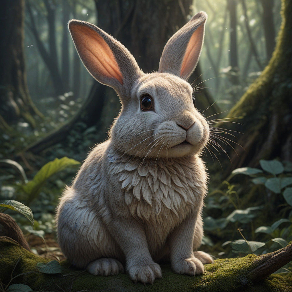 Dreamy Whimsical Bunny in Moonlit Forest