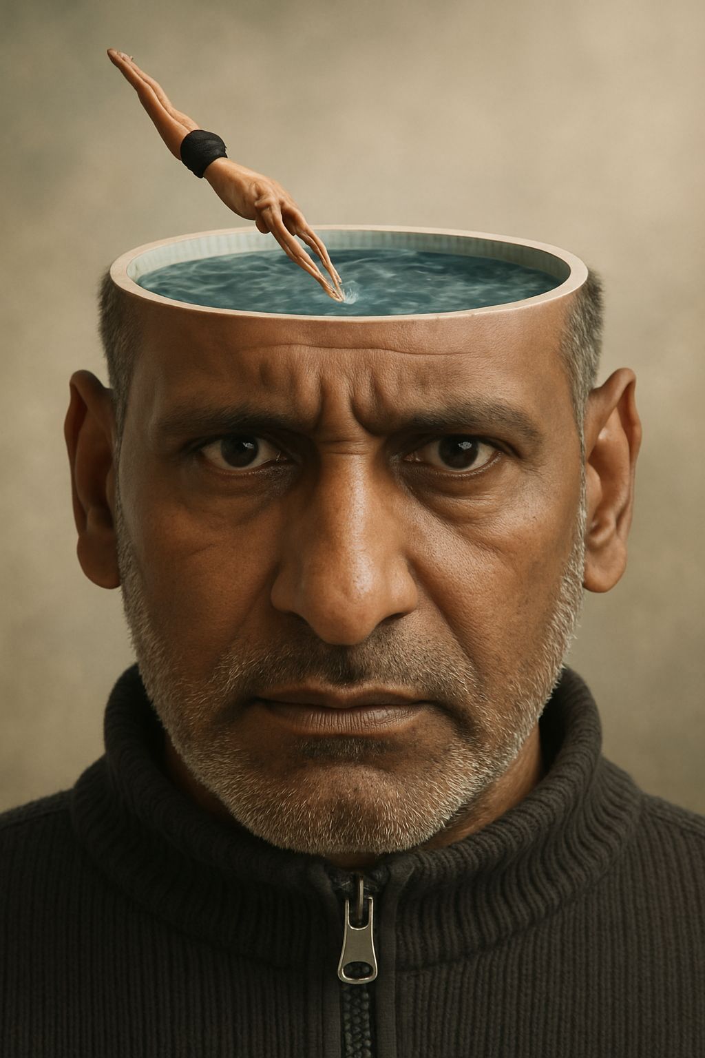 Man Dives Into Colossal Head Pool, Surreal Hyperealism