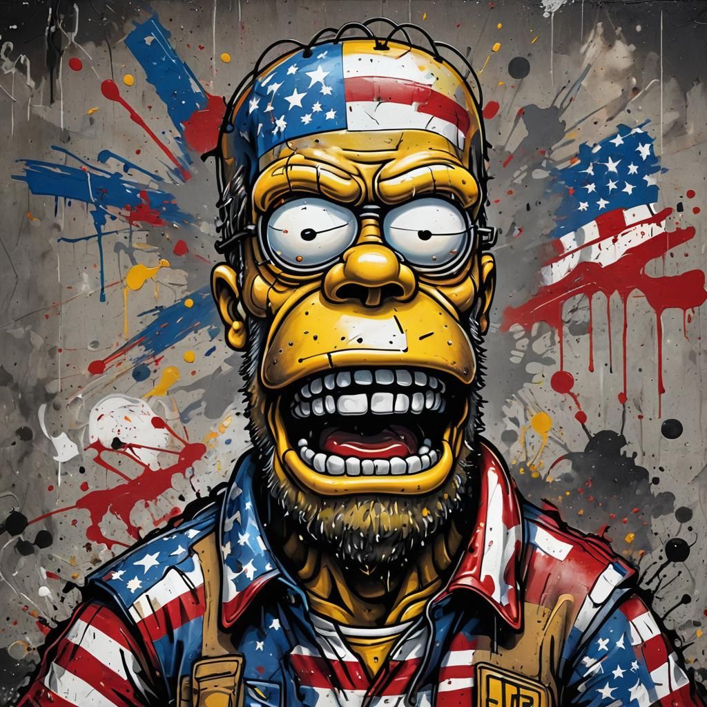 Angry Homer Simpson Graffiti Art in Street Style
