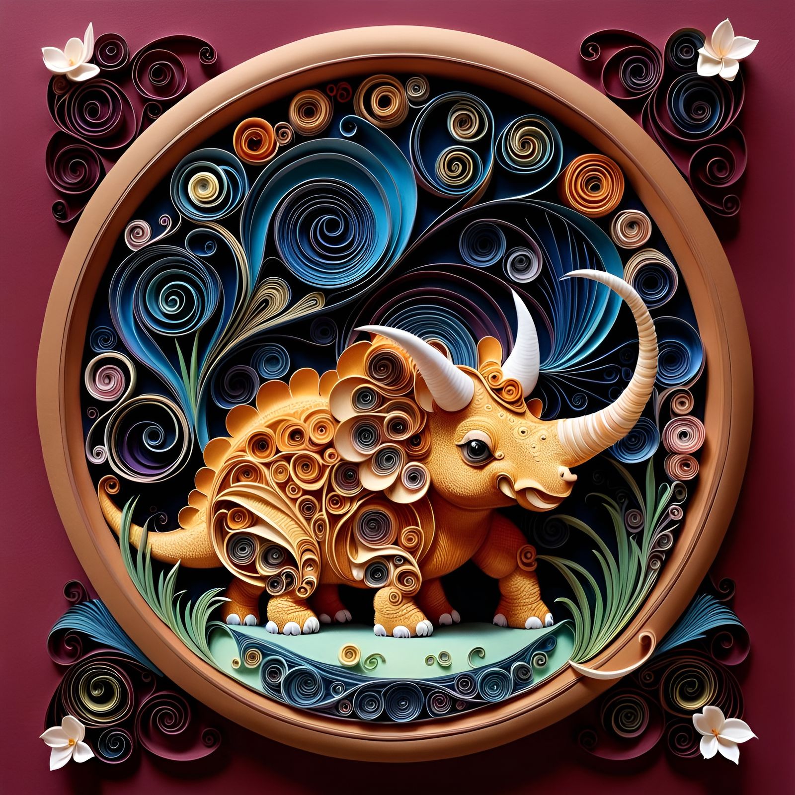 Dancing Chibi Triceratops Quilling Art