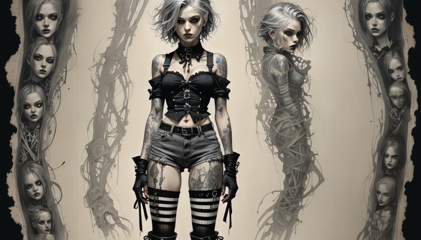 Detailed Charcoal Portrait of Goth Woman