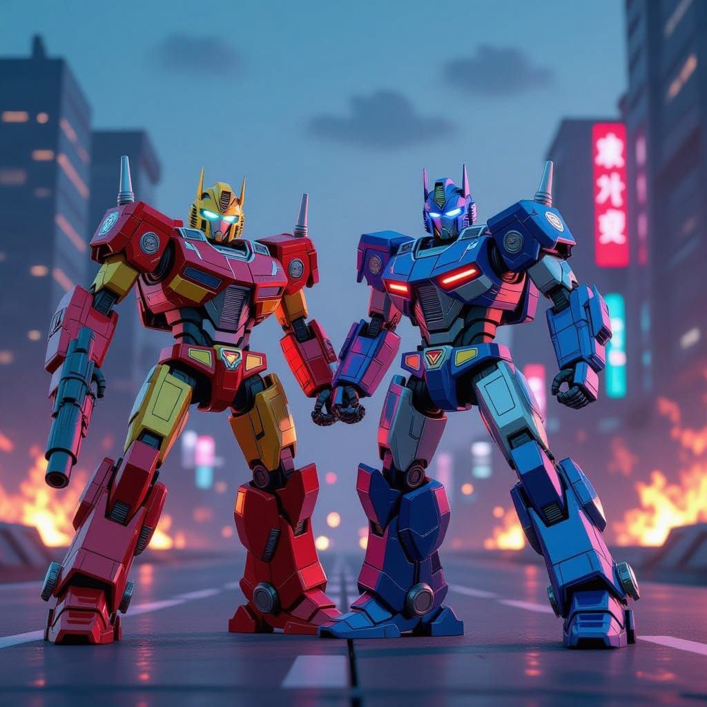 Robots as Power Rangers in Action Pose