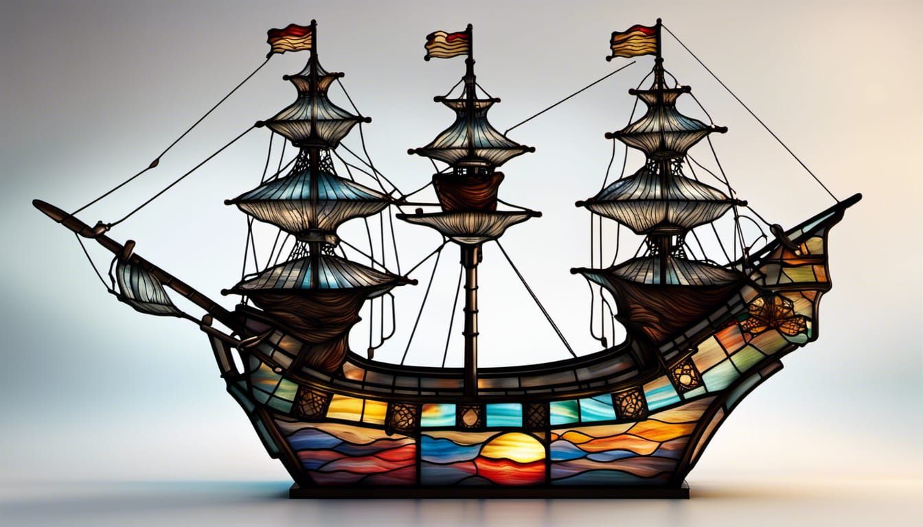 Stained Glass Spanish Galleon at Sunset