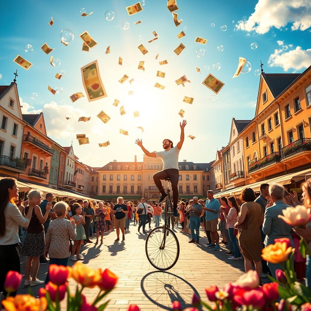 Town Square Celebration in Animated Style