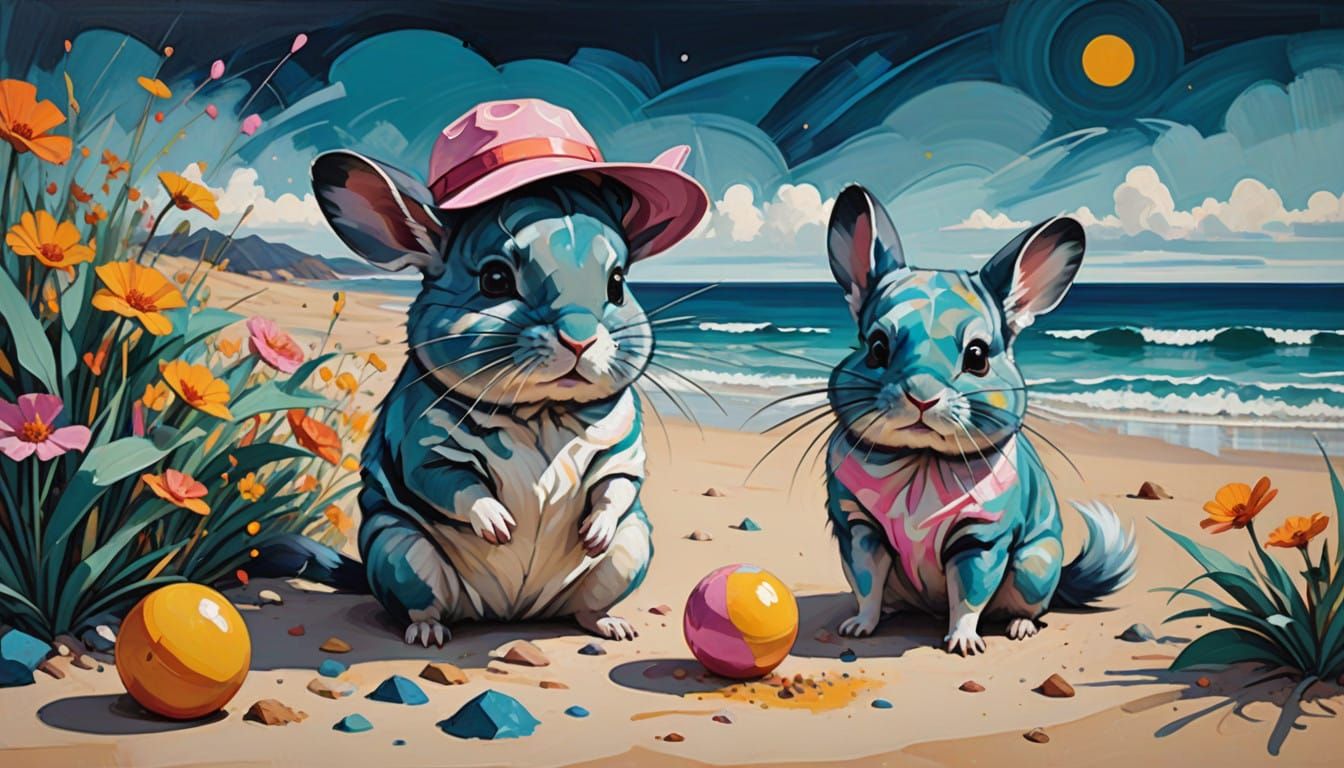 Chinchillas in Beachy Bliss with Playful Sandcastles