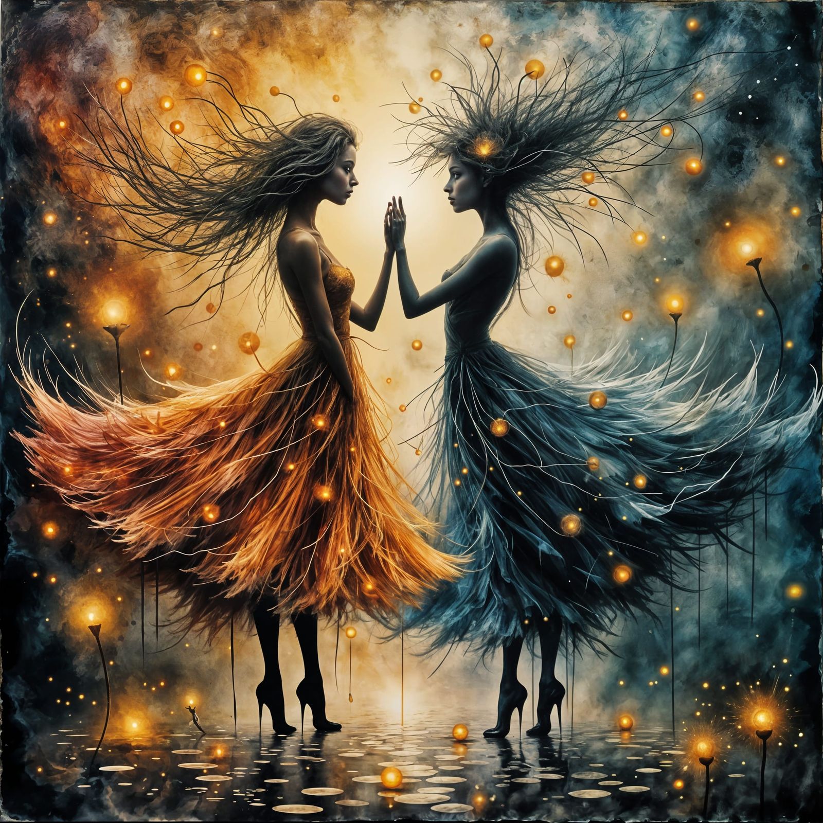 Light and Shadow Personified in Abstract Expressionist Style