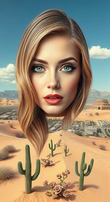 Surreal Desert Face Optical Illusion in Trompe L'Oeil
