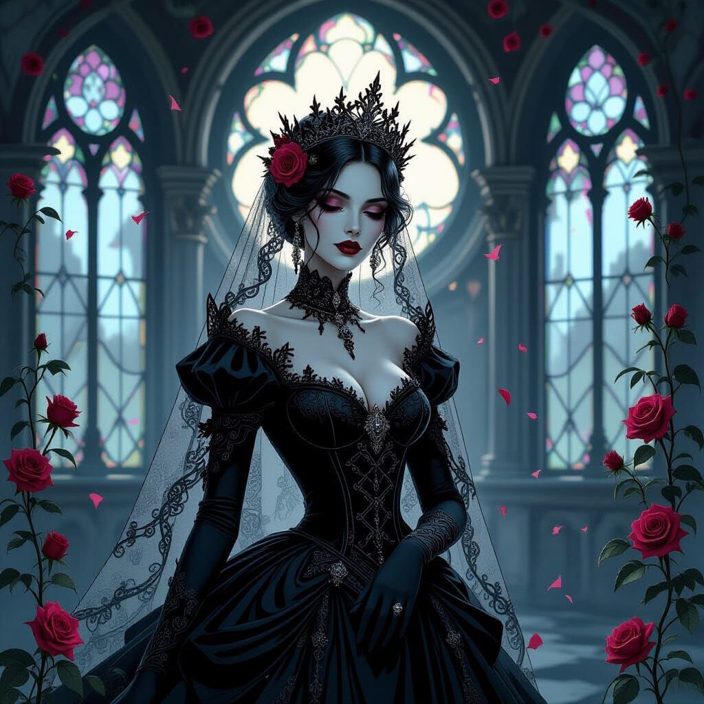 Gothic Queen Veil of Thorns in Moonlight Ballroom