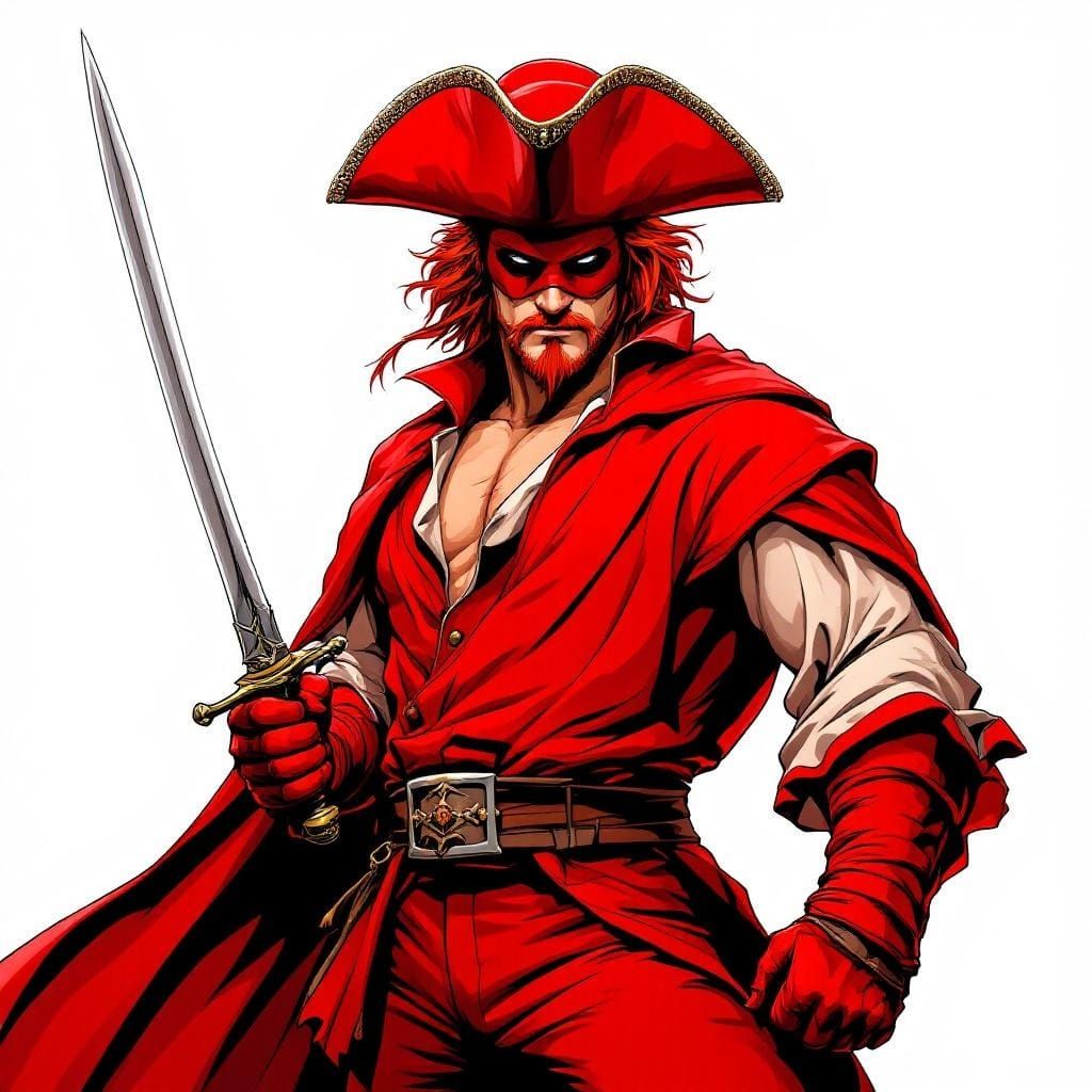 Red Swashbuckler in Comic Book Style