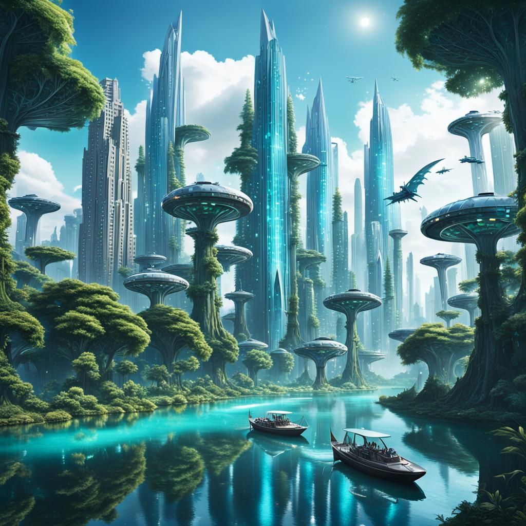 Futuristic City Meets Ancient Forest in Ethereal Fantasy