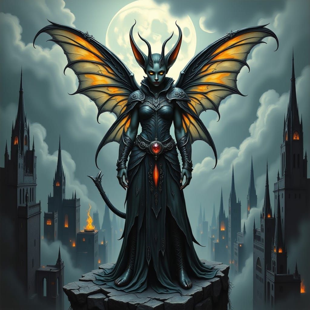 Fairy Elf Cat Warrior in Dystopian Landscape