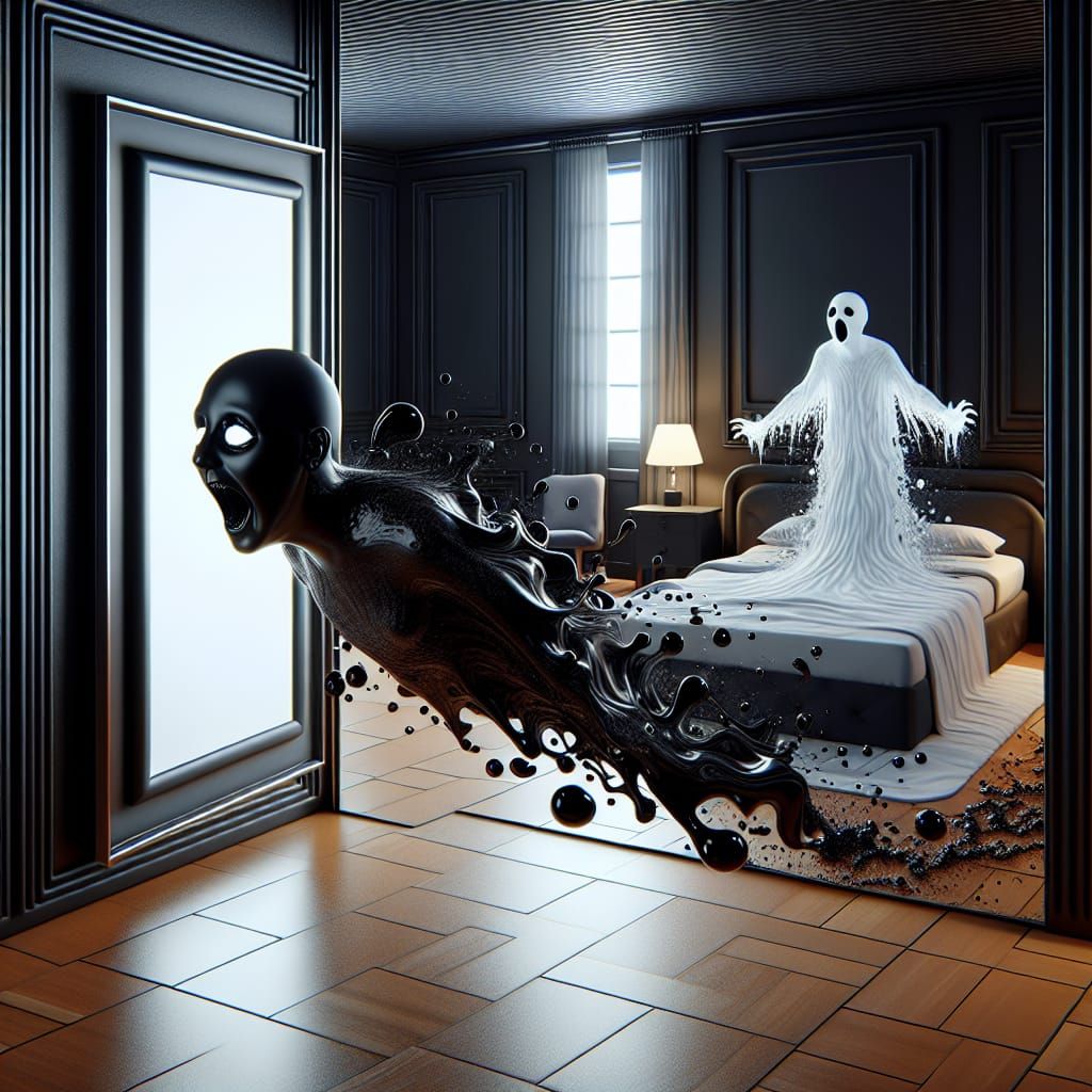 Spectral Woman Screaming at Mirror in Bedroom