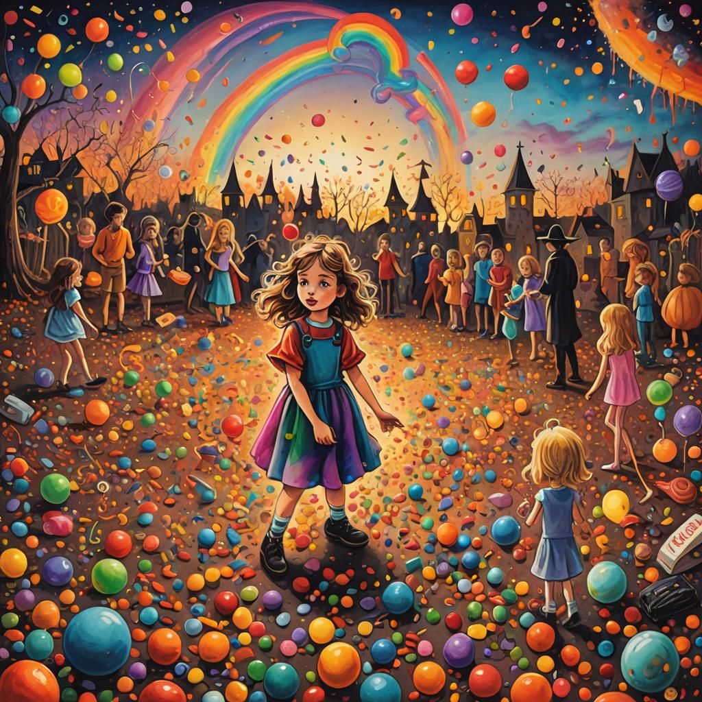 Halloween Carnival  Kids Crayon drawings ,surreal autumnal  child's drawing Halloween  festival, games  , rayograph Man ...