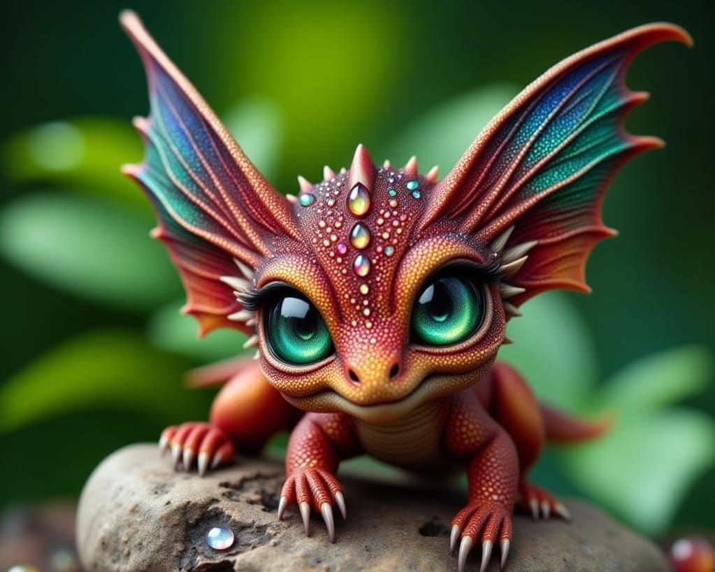 Cute baby dragon on a rock