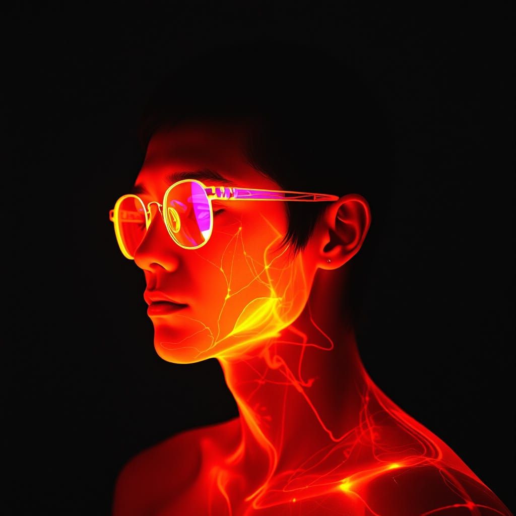 Biopunk Portrait in Thermal Photogram Style