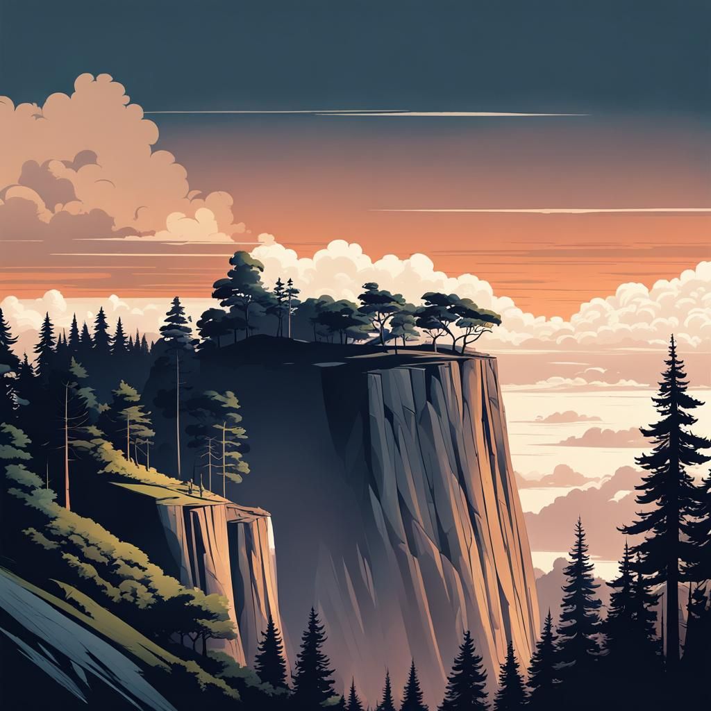 Cliff Edge View in Retro Industrial Design Style