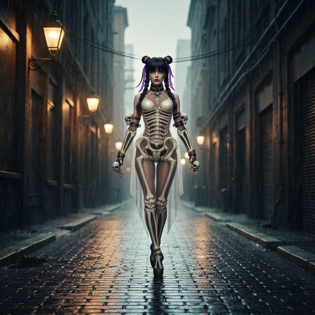 Steampunk Dancer in Ruined Cityscape