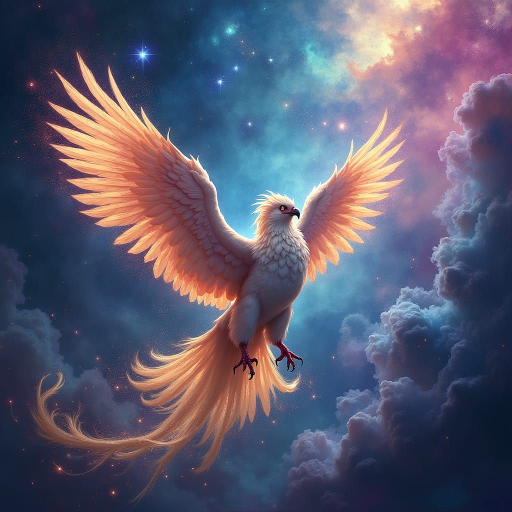 Regal Griffin Soars Through Iridescent Nebula