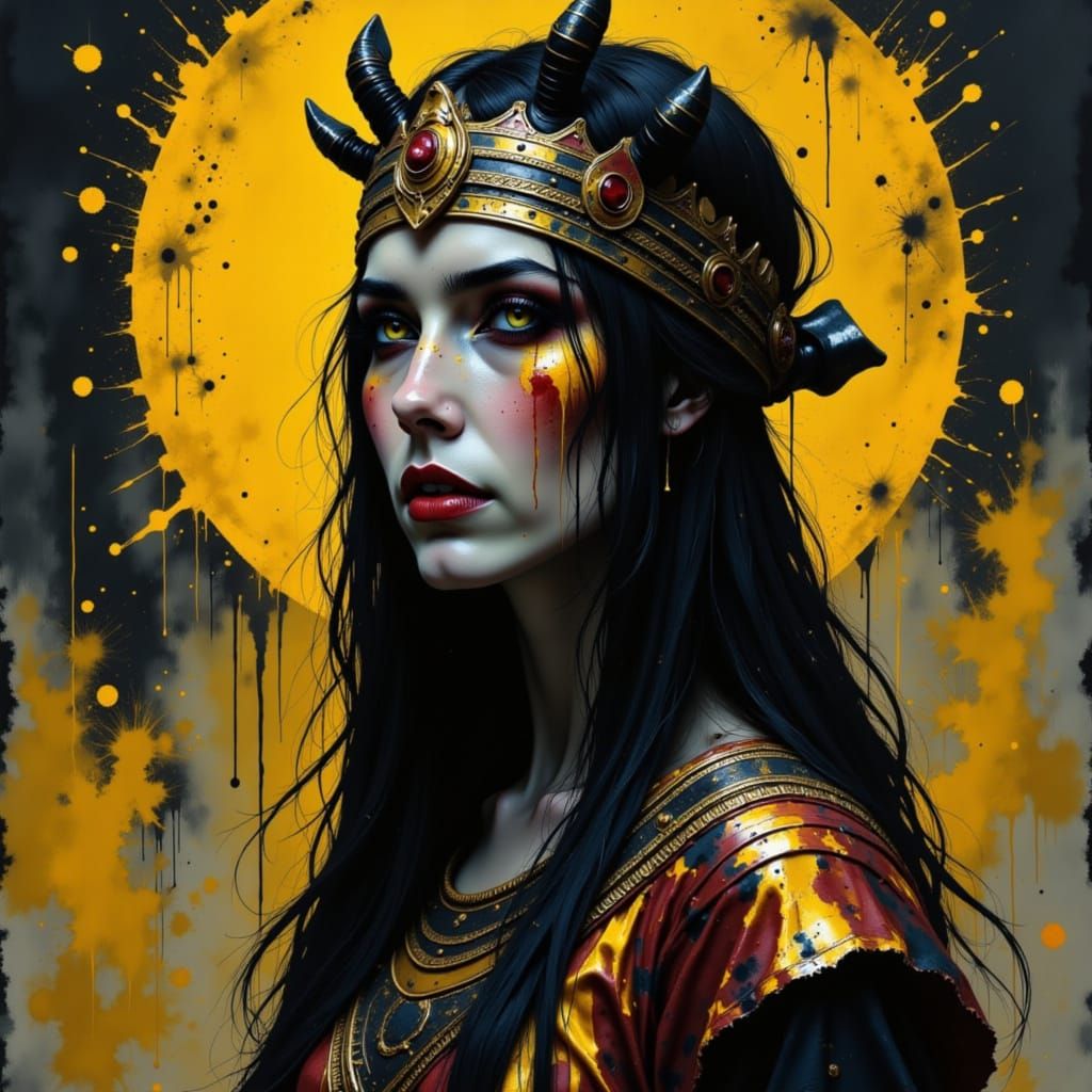 Mysterious Egyptian High Priestess in Dark Watercolors