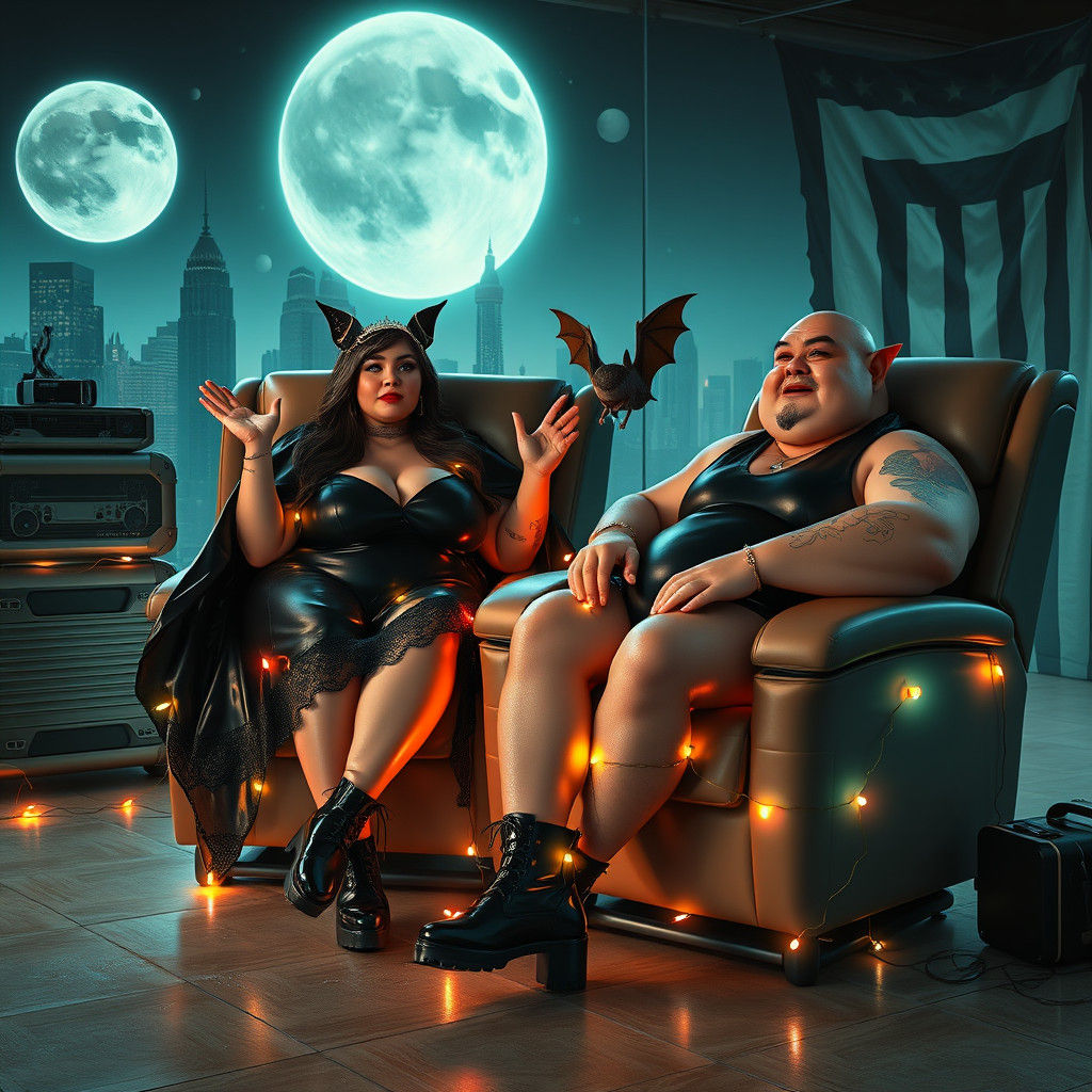 Martian Goddess with Christmas Lights in Futuristic City