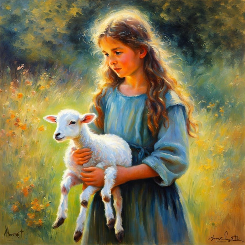Jesus Teaches a Young Girl to Care for the Flock