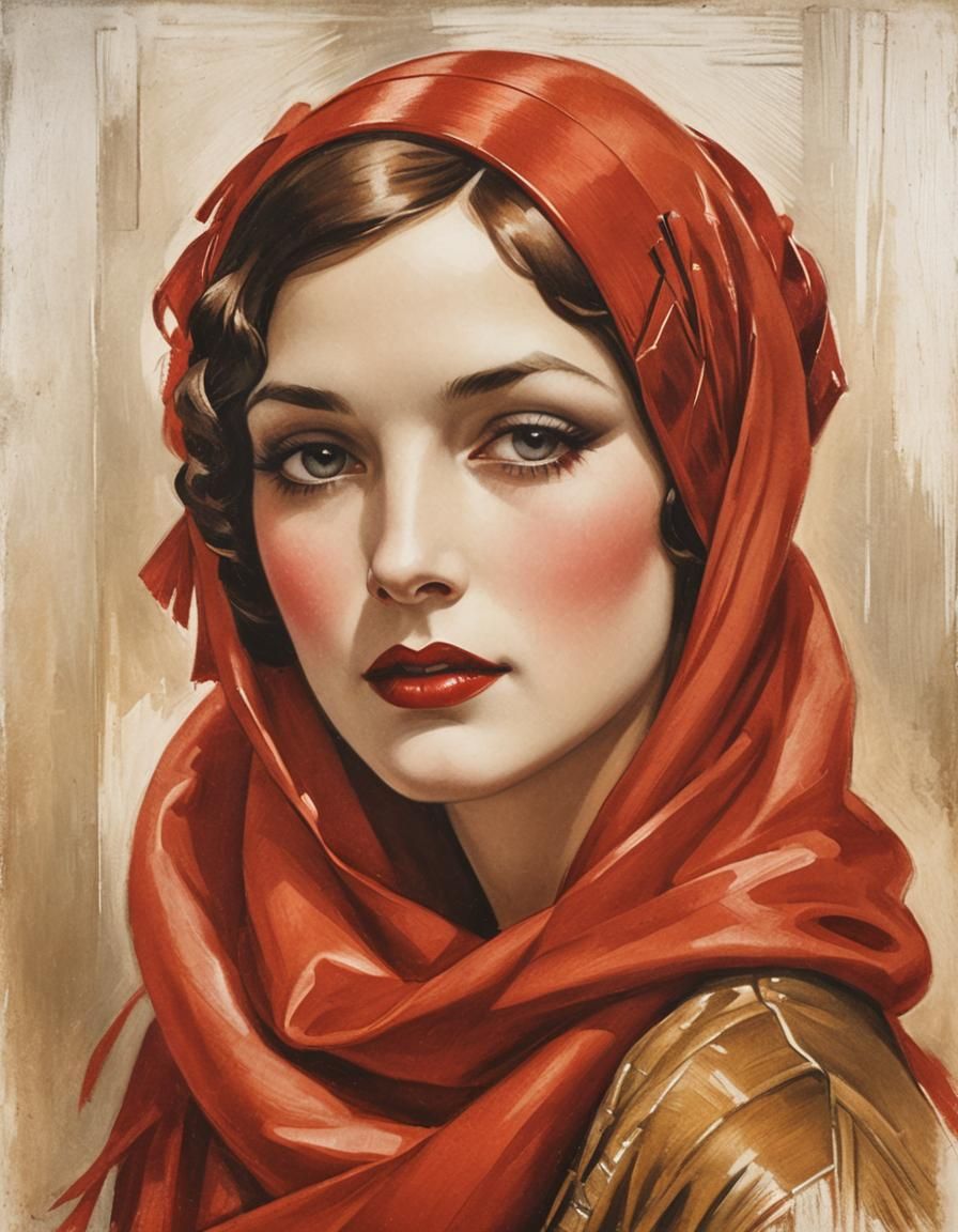 Glamorous 1920s Flapper Portrait in Art Deco Style