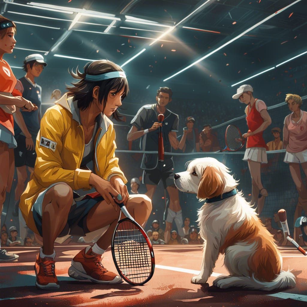 Puppy Plays Tennis in Hyperdetailed Digital Art