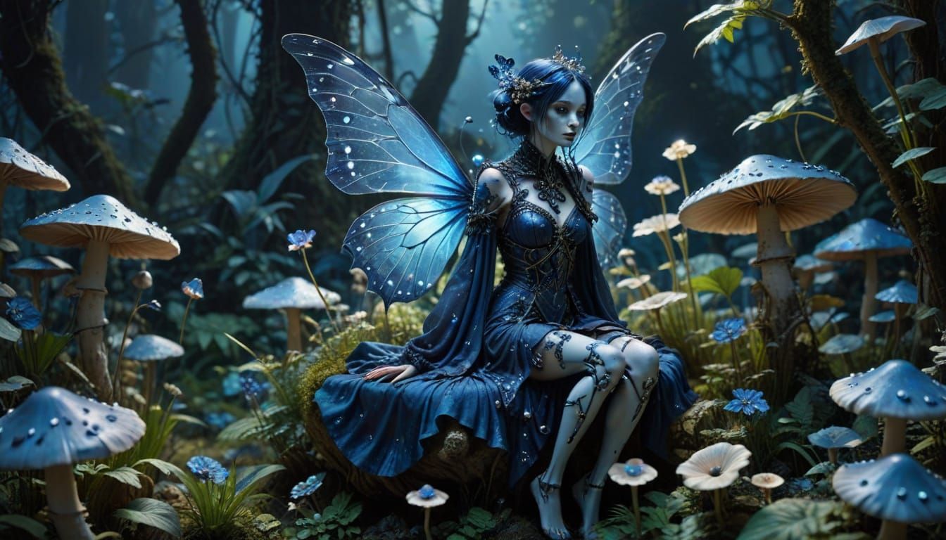 Gothic Fairy in Clockwork Garden, Gritty Art