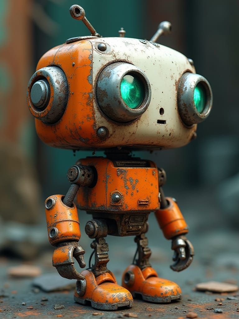 Vintage Robot with Neon Accents in Anime Style