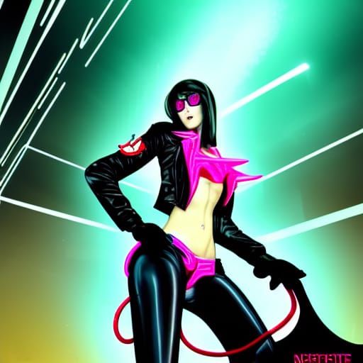 Neon Succubus Librarian Portrait in Pop Art Style