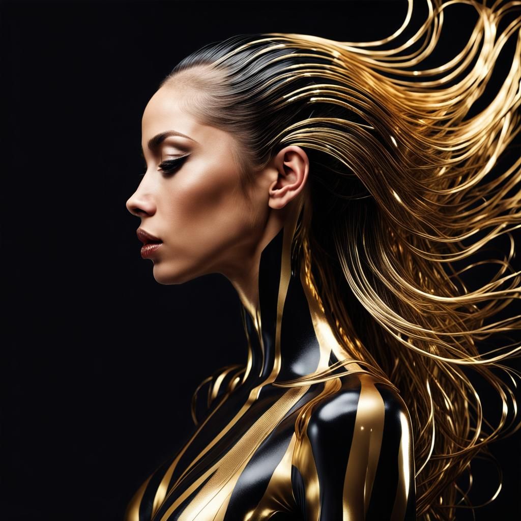 Futuristic Woman with Gold Hair in Cinematic Photo