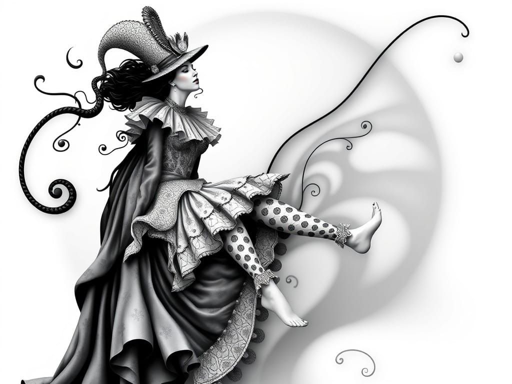 Barefoot Female Pierrot in Abstract Fractal Art