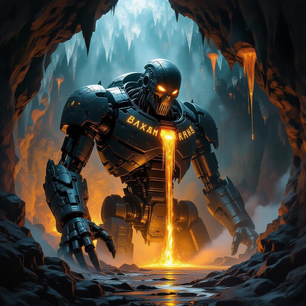 Ancient Obsidian Automaton in Crystal Cavern