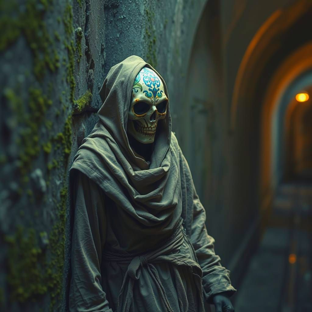 Eerie Sewer Creature in Calavera Mask