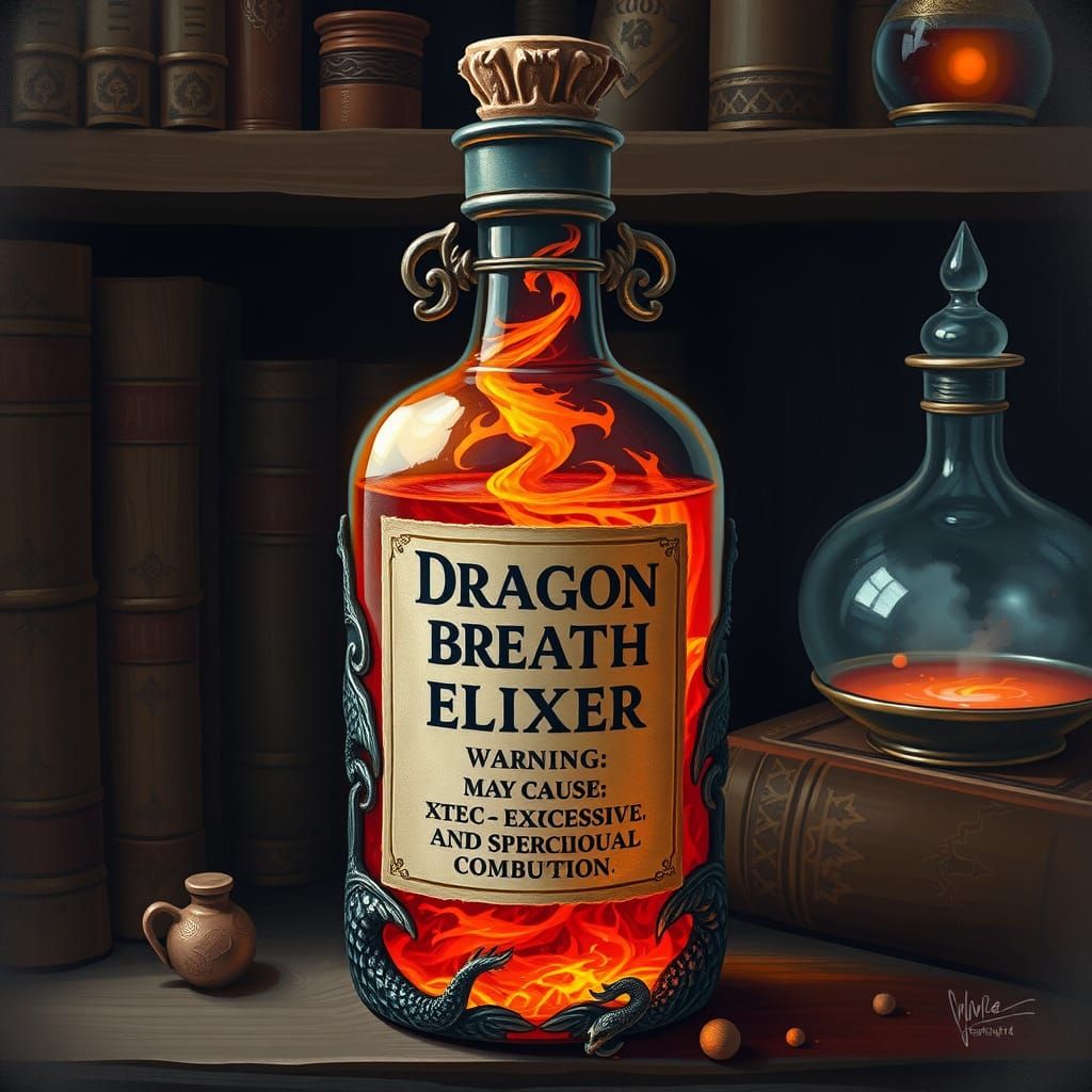 Fantasy Potion Bottle in Whimsical Digital Art Style