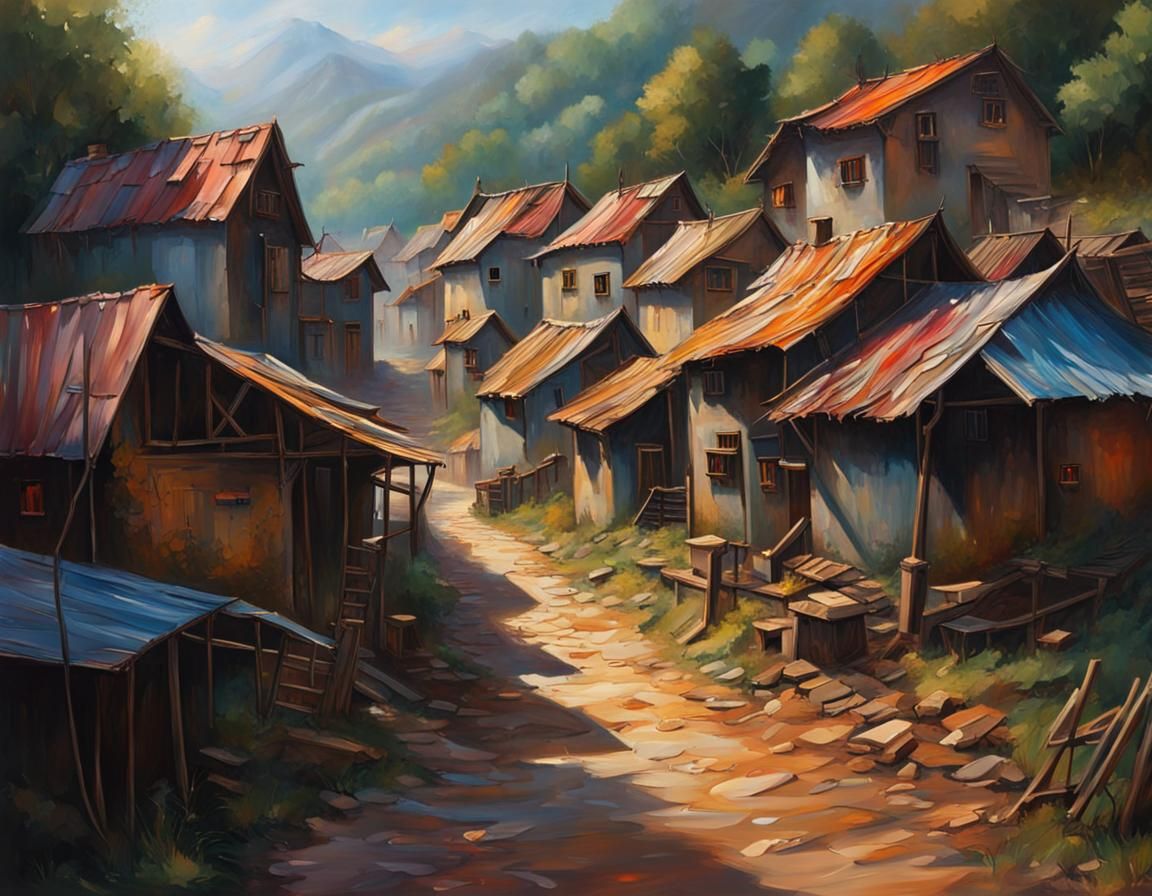 Hyperrealistic Metal Village Splash Art