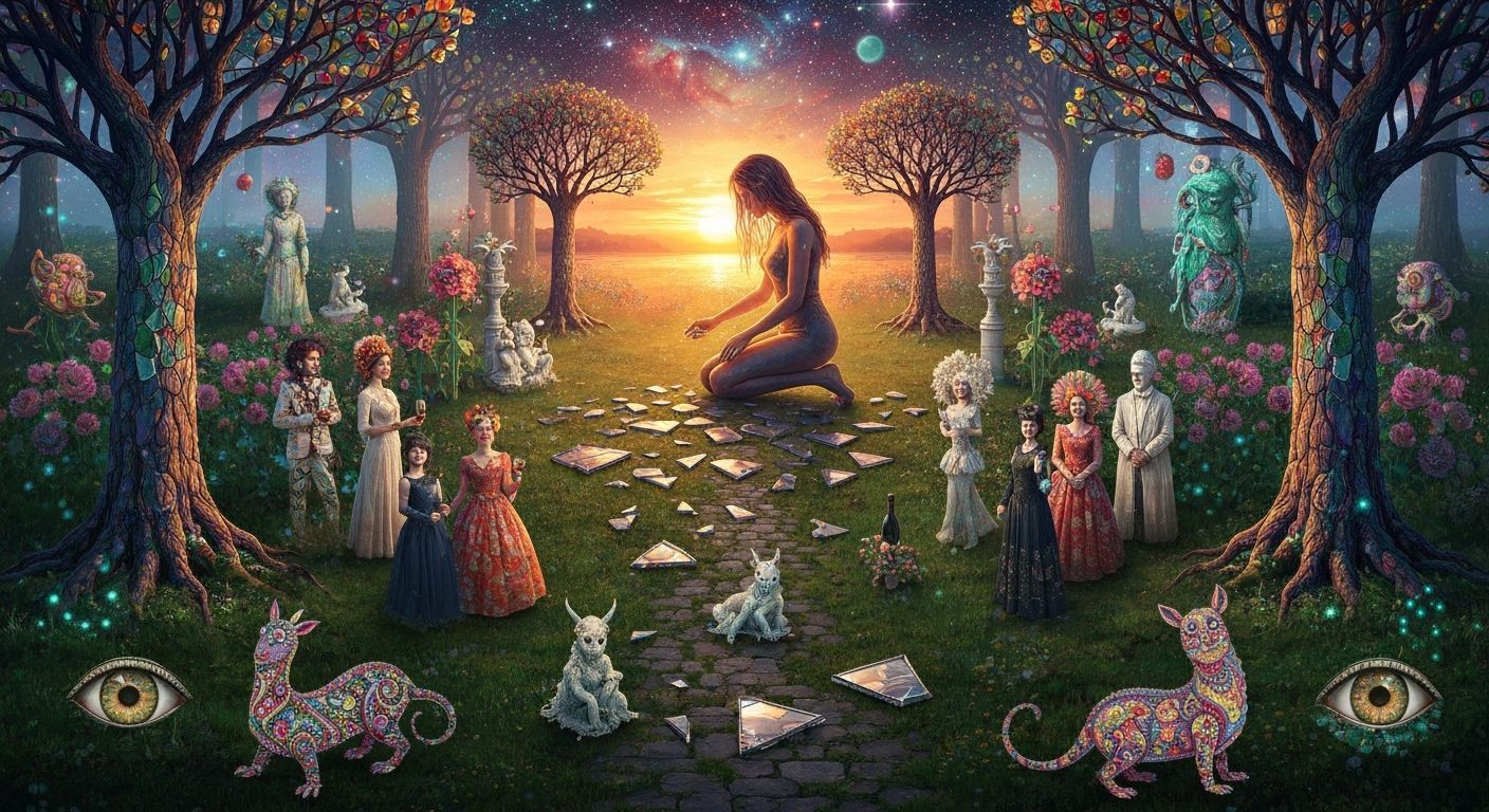 Aerial View of Surreal Fragmented Sculpture