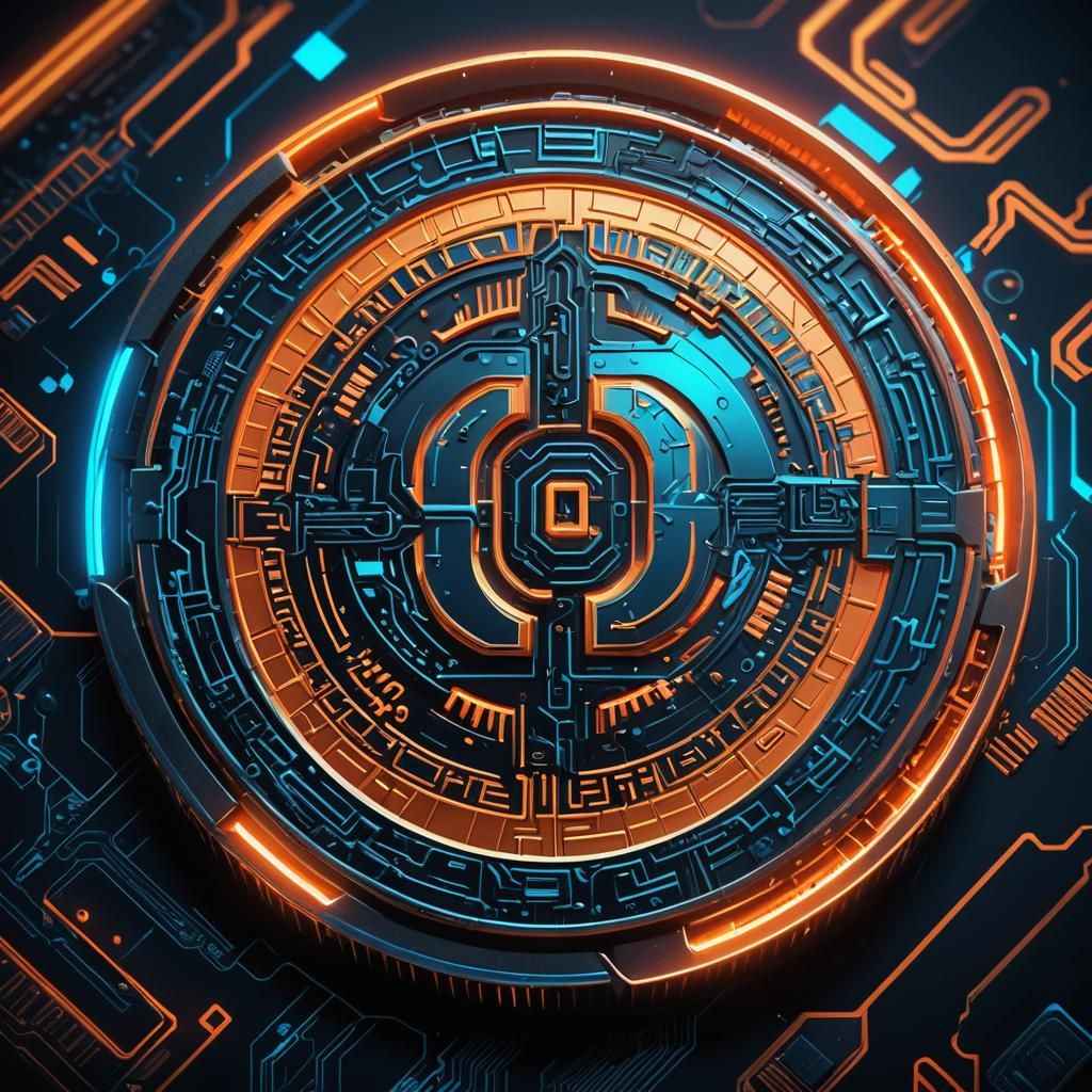 Futuristic Neon Q Coin Digital Art in 8K