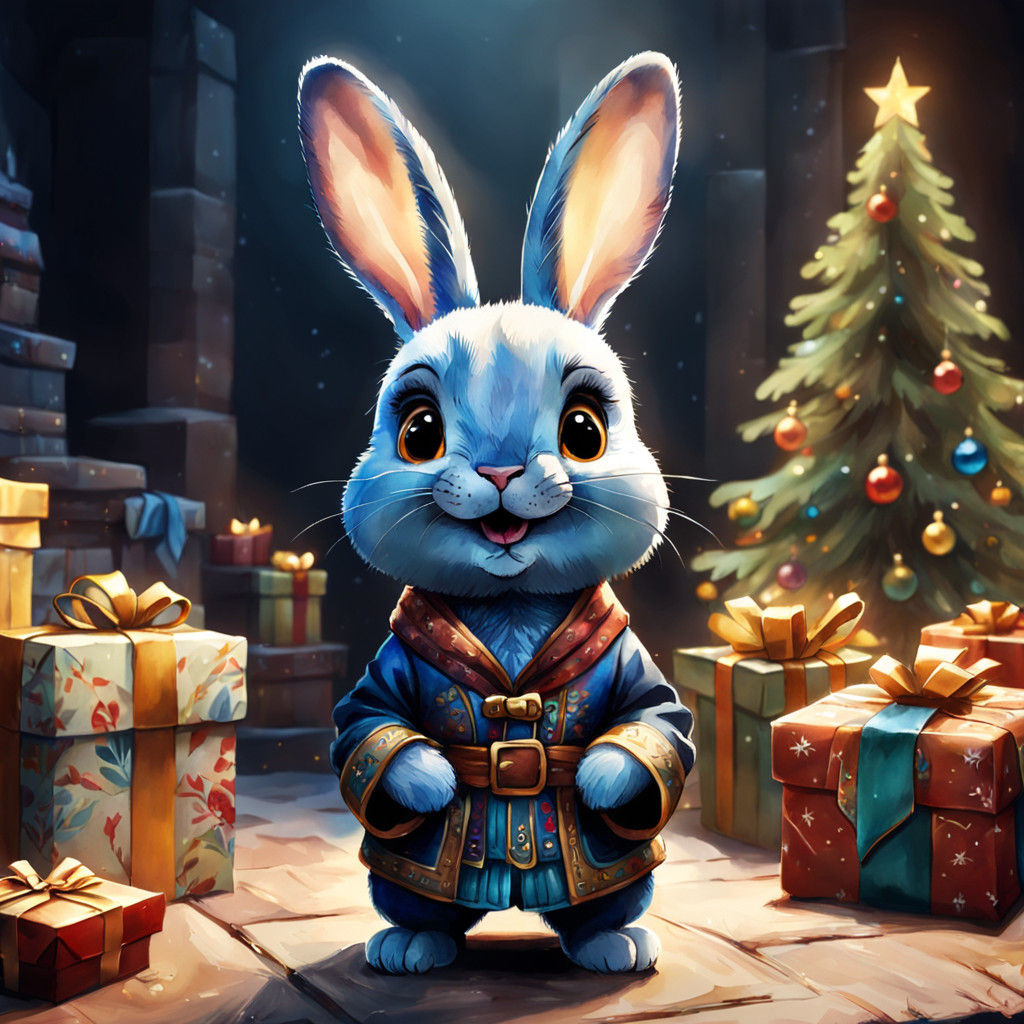 Whimsical Christmas Rabbit Cub in Festive Garb