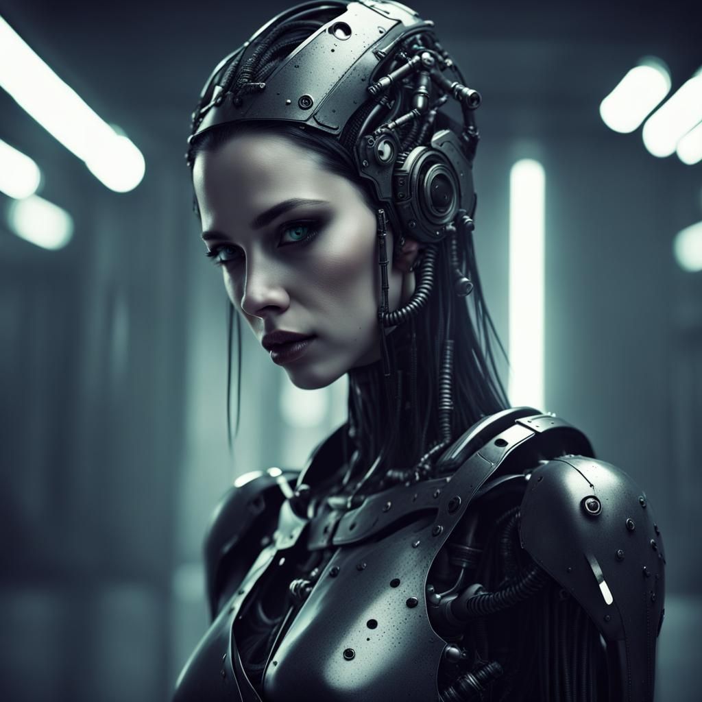 Beautiful Female Android in Dark Dystopian Style