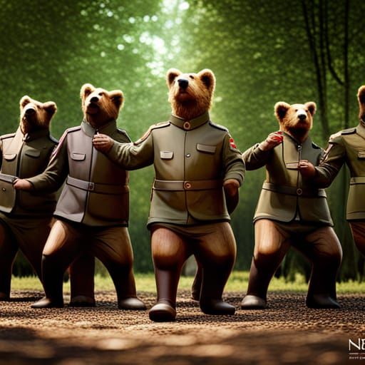 Anthropomorphic Bears Dancing in Soviet Uniforms