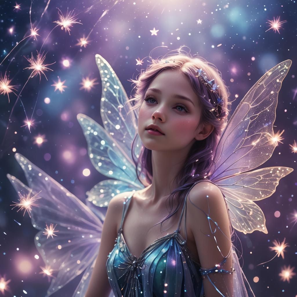 Fairy Among Shooting Stars in Digital Art